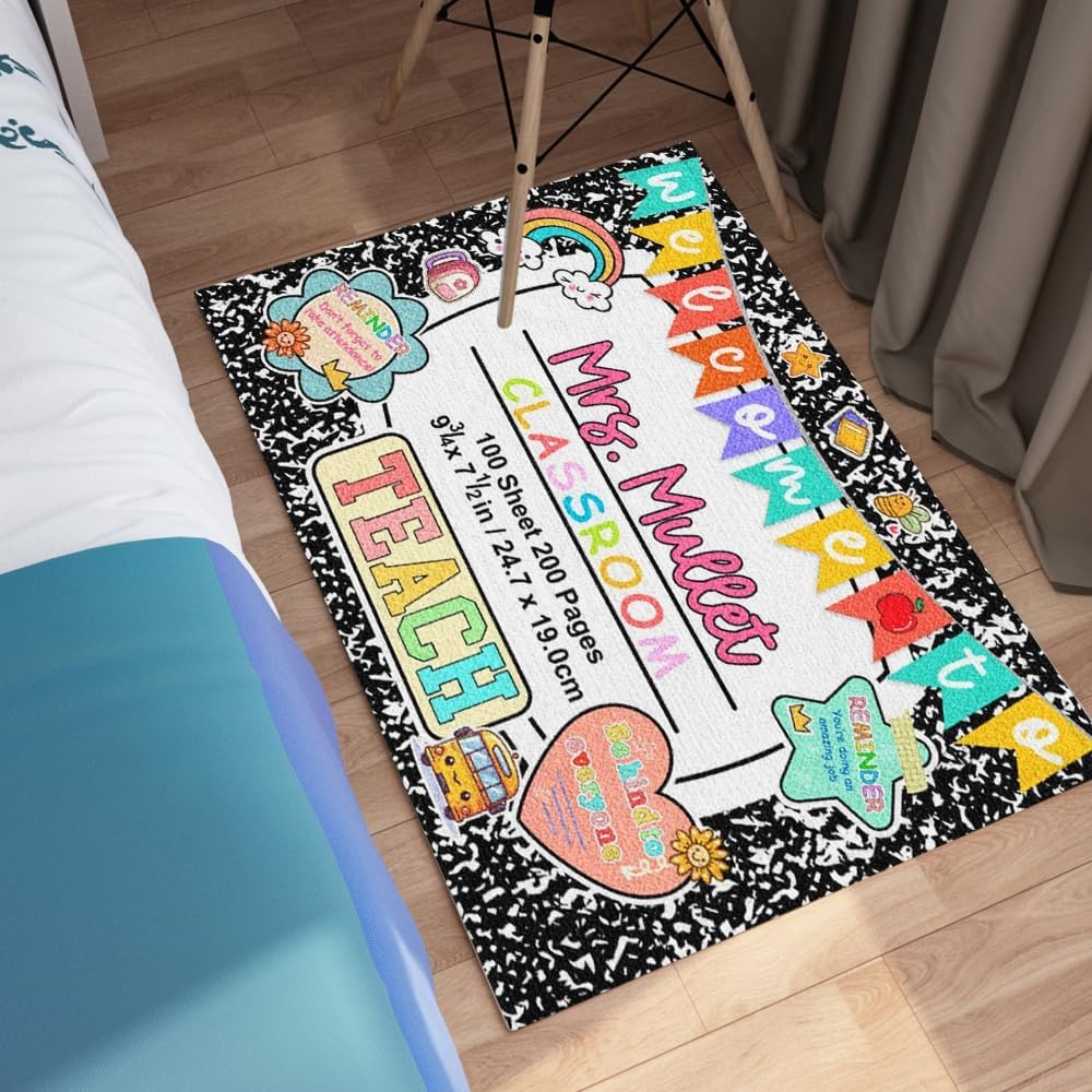 image:imageCustom Classroom Doormat Personlized Name Teacher Doormat Cute Notebook Classroom Mat Back to School Clasroom Decor Teacher GiftsColorful Note Mats