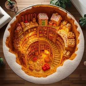 image:imageCustom 3D Effect Printed Christmas Round Rug Christmas Tree Round Mat Welcome Rug Indoor Decor Christmas Decor New Home Gifts Personalized Round Mat Holiday Illusion Carpet A17A6