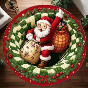 image:imageCustom 3D Effect Printed Christmas Round Rug Christmas Tree Round Mat Welcome Rug Indoor Decor Christmas Decor New Home Gifts Personalized Round Mat Holiday Illusion Carpet A17A12