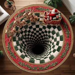 image:imageCustom 3D Effect Printed Christmas Round Rug Christmas Tree Round Mat Welcome Rug Indoor Decor Christmas Decor New Home Gifts Personalized Round Mat Holiday Illusion Carpet A17A8