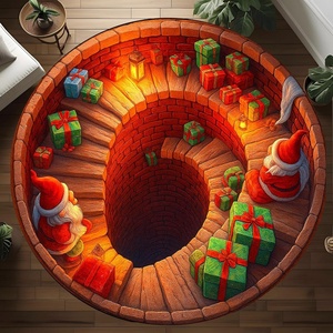 image:imageCustom 3D Effect Printed Christmas Round Rug Christmas Tree Round Mat Welcome Rug Indoor Decor Christmas Decor New Home Gifts Personalized Round Mat Holiday Illusion Carpet A17A10
