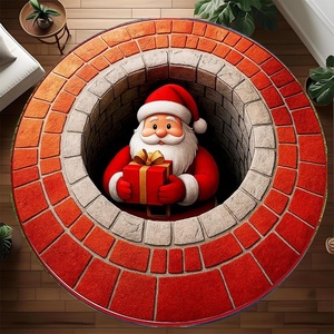 image:imageCustom 3D Effect Printed Christmas Round Rug Christmas Tree Round Mat Welcome Rug Indoor Decor Christmas Decor New Home Gifts Personalized Round Mat Holiday Illusion Carpet A17A16