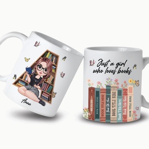 image:imagePersonalized Books Lover Mug 11oz 15 oz Ceramic Coffee Cup Just A Girl Who Loves Reading Books Design Gift for Women Readers Christmas Book LoverAlphabetGirl