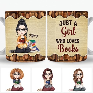 image:imagePersonalized Books Lover Mug 11oz 15 oz Ceramic Coffee Cup Just A Girl Who Loves Reading Books Design Gift for Women Readers Christmas Book LoverBOOKRETRO