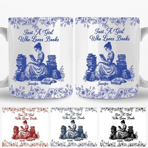 image:imagePersonalized Books Lover Mug 11oz 15 oz Ceramic Coffee Cup Just A Girl Who Loves Reading Books Design Gift for Women Readers Christmas Book LoverFlowersGirl