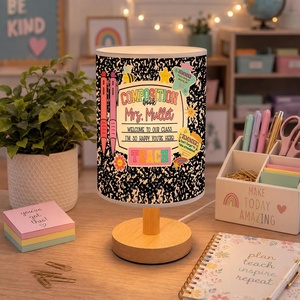 image:imagePersonalized Classrooom Lamp with Name Composition Notebook Fabric Table Lamp with Wood Base Back To School Decor End of The Year Gifts for Teachers Girls Boys Classroom Living Room Im So GladNOTE01