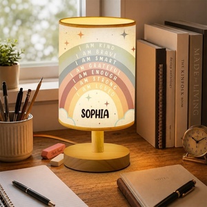 image:imagePersonalized Classrooom Lamp with Name Composition Notebook Fabric Table Lamp with Wood Base Back To School Decor End of The Year Gifts for Teachers Girls Boys Classroom Living Room Im So GladRainbow