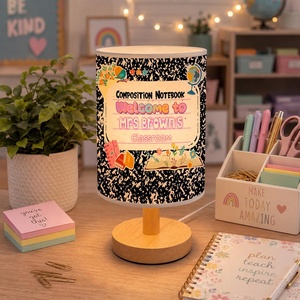 image:imagePersonalized Classrooom Lamp with Name Composition Notebook Fabric Table Lamp with Wood Base Back To School Decor End of The Year Gifts for Teachers Girls Boys Classroom Living Room Im So GladNOTE07