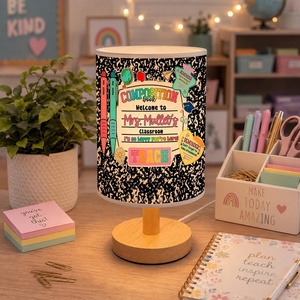 image:imagePersonalized Classrooom Lamp with Name Composition Notebook Fabric Table Lamp with Wood Base Back To School Decor End of The Year Gifts for Teachers Girls Boys Classroom Living Room Im So GladNOTE03