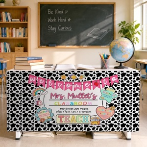 image:imagePersonalized Teacher Desk Skirt Black amp White Composition Notebook Table Skirt First Day of School Desk Curtain Skirts Table Cover for Teachers Back to School Classroom Decor 10N06
