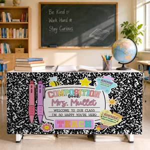image:imagePersonalized Teacher Desk Skirt Black amp White Composition Notebook Table Skirt First Day of School Desk Curtain Skirts Table Cover for Teachers Back to School Classroom Decor 10Multi Color