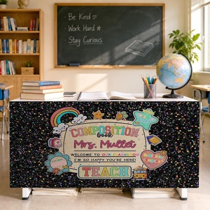 image:imagePersonalized Teacher Desk Skirt Black amp White Composition Notebook Table Skirt First Day of School Desk Curtain Skirts Table Cover for Teachers Back to School Classroom Decor 10N04