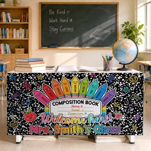 image:imagePersonalized Teacher Desk Skirt Black amp White Composition Notebook Table Skirt First Day of School Desk Curtain Skirts Table Cover for Teachers Back to School Classroom Decor 10N11