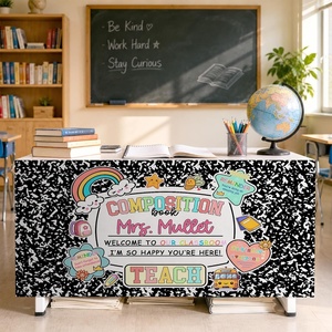 image:imagePersonalized Teacher Desk Skirt Black amp White Composition Notebook Table Skirt First Day of School Desk Curtain Skirts Table Cover for Teachers Back to School Classroom Decor 10N02