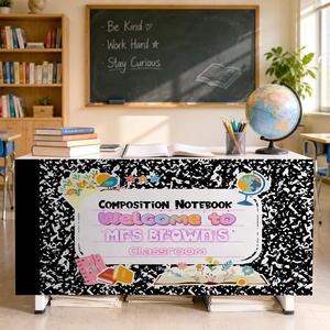 image:imagePersonalized Teacher Desk Skirt Black amp White Composition Notebook Table Skirt First Day of School Desk Curtain Skirts Table Cover for Teachers Back to School Classroom Decor 10N07