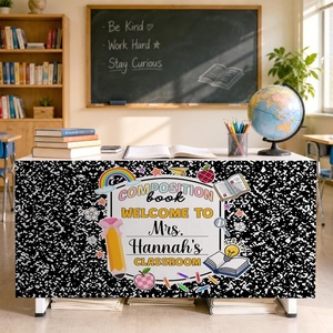 image:imagePersonalized Teacher Desk Skirt Black amp White Composition Notebook Table Skirt First Day of School Desk Curtain Skirts Table Cover for Teachers Back to School Classroom Decor 10N09