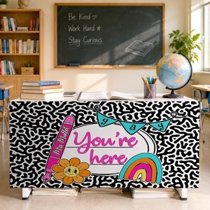 image:imagePersonalized Teacher Desk Skirt Black amp White Composition Notebook Table Skirt First Day of School Desk Curtain Skirts Table Cover for Teachers Back to School Classroom Decor 10N05