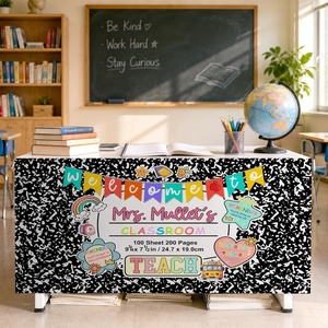 image:imagePersonalized Teacher Desk Skirt Black amp White Composition Notebook Table Skirt First Day of School Desk Curtain Skirts Table Cover for Teachers Back to School Classroom Decor 10N08
