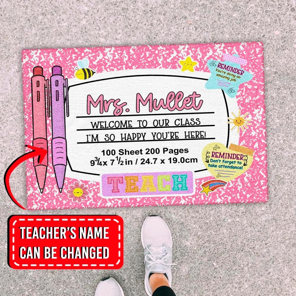 image:imageClassroom Welcome Doormat Custom Class Mat Classroom Door Mat Cute Composition Notebook Classroom Mat Doormat Clasroom Decor for Indoor Outdooor Teacher GiftsNotebookpink