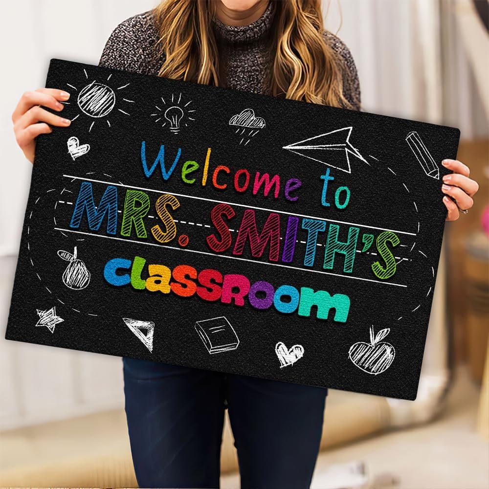 image:imageClassroom Welcome Doormat Custom Class Mat Classroom Door Mat Cute Composition Notebook Classroom Mat Doormat Clasroom Decor for Indoor Outdooor Teacher GiftsBlack Mats02