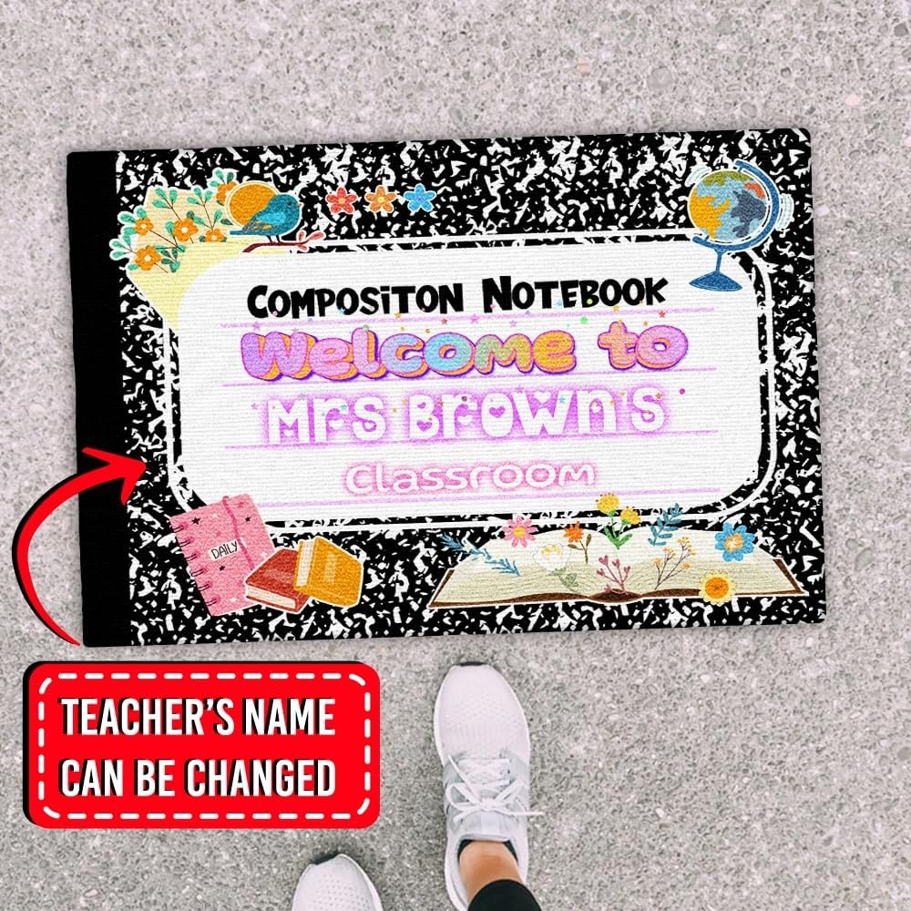 image:imageClassroom Welcome Doormat Custom Class Mat Classroom Door Mat Cute Composition Notebook Classroom Mat Doormat Clasroom Decor for Indoor Outdooor Teacher GiftsLovely Notebook