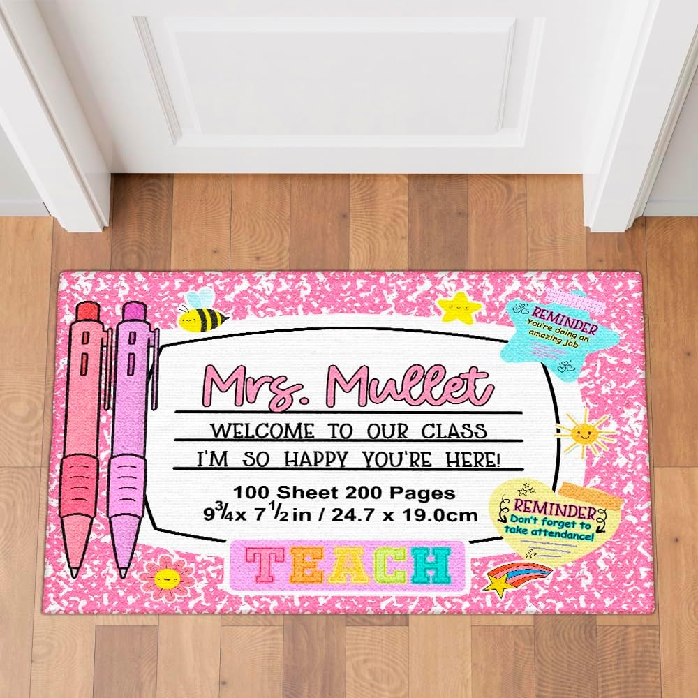 image:imageClassroom Welcome Doormat Custom Class Mat Classroom Door Mat Cute Composition Notebook Classroom Mat Doormat Clasroom Decor for Indoor Outdooor Teacher GiftsNotebookpink