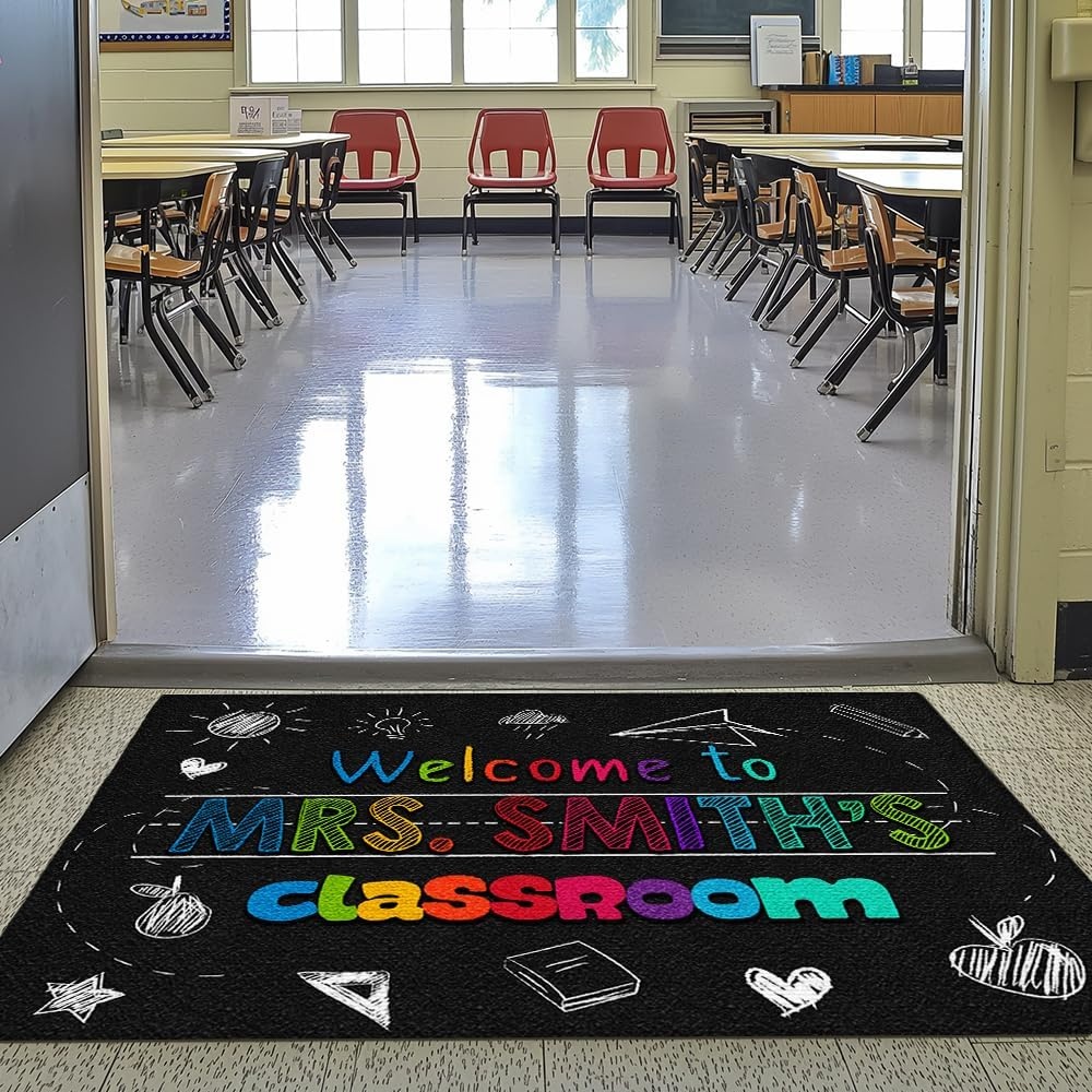 image:imageClassroom Welcome Doormat Custom Class Mat Classroom Door Mat Cute Composition Notebook Classroom Mat Doormat Clasroom Decor for Indoor Outdooor Teacher GiftsBlack Mats02