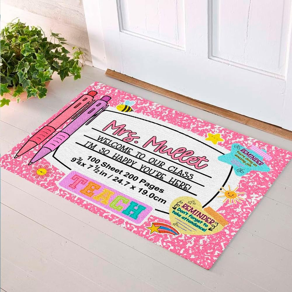 image:imageClassroom Welcome Doormat Custom Class Mat Classroom Door Mat Cute Composition Notebook Classroom Mat Doormat Clasroom Decor for Indoor Outdooor Teacher GiftsNotebookpink