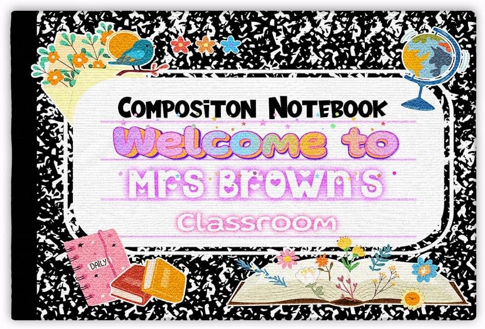 image:imageClassroom Welcome Doormat Custom Class Mat Classroom Door Mat Cute Composition Notebook Classroom Mat Doormat Clasroom Decor for Indoor Outdooor Teacher GiftsLovely Notebook