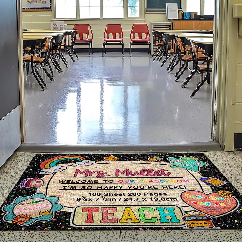 image:imageClassroom Welcome Doormat Custom Class Mat Classroom Door Mat Cute Composition Notebook Classroom Mat Doormat Clasroom Decor for Indoor Outdooor Teacher GiftsNotebookstyle01