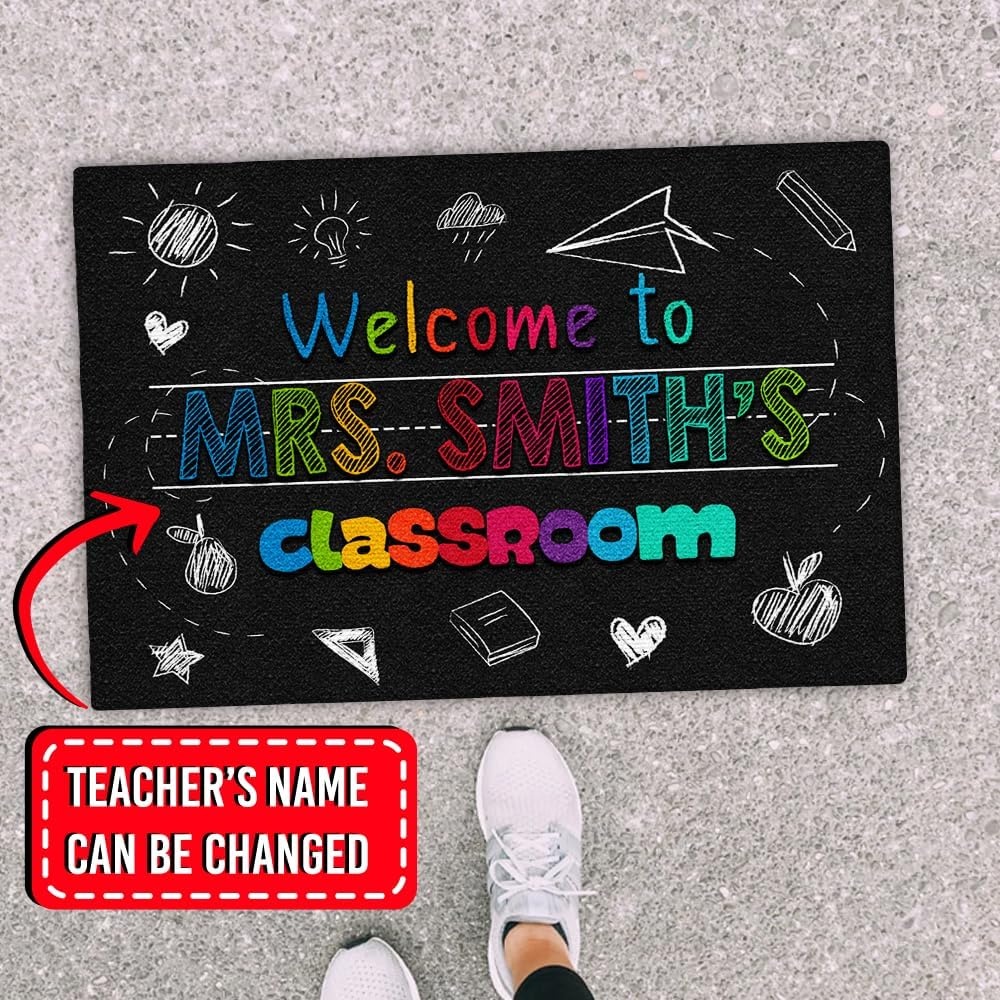 image:imageClassroom Welcome Doormat Custom Class Mat Classroom Door Mat Cute Composition Notebook Classroom Mat Doormat Clasroom Decor for Indoor Outdooor Teacher GiftsBlack Mats02