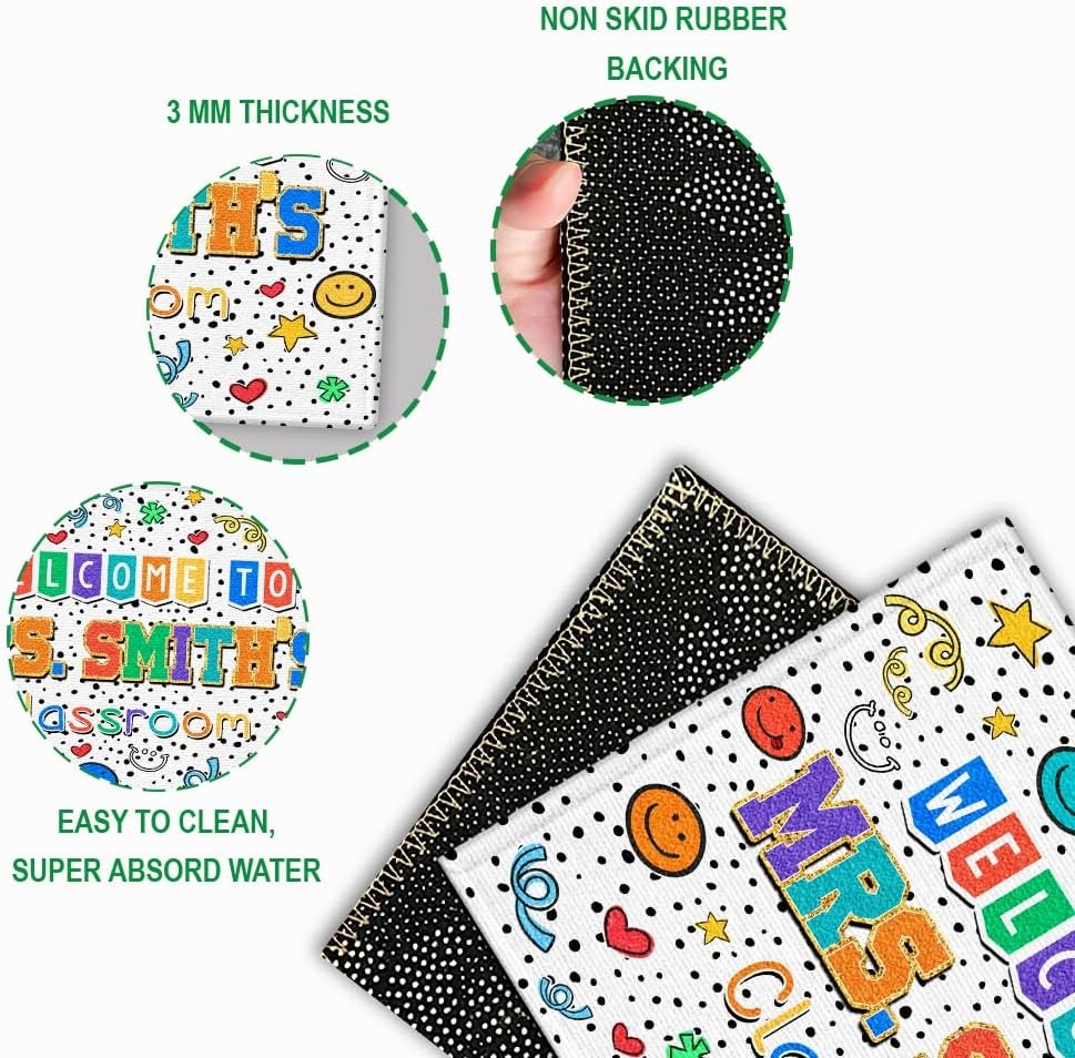 image:imageClassroom Welcome Doormat Custom Class Mat Classroom Door Mat Cute Composition Notebook Classroom Mat Doormat Clasroom Decor for Indoor Outdooor Teacher GiftsSmiley Face White