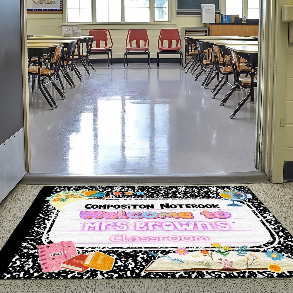 image:imageClassroom Welcome Doormat Custom Class Mat Classroom Door Mat Cute Composition Notebook Classroom Mat Doormat Clasroom Decor for Indoor Outdooor Teacher GiftsLovely Notebook