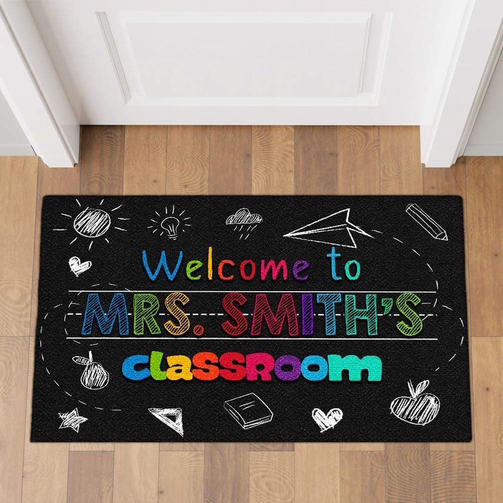 image:imageClassroom Welcome Doormat Custom Class Mat Classroom Door Mat Cute Composition Notebook Classroom Mat Doormat Clasroom Decor for Indoor Outdooor Teacher GiftsBlack Mats02
