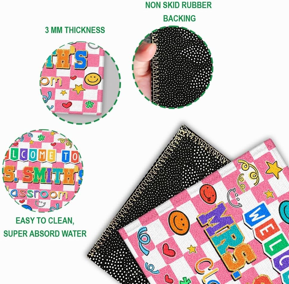 image:imageClassroom Welcome Doormat Custom Class Mat Classroom Door Mat Cute Composition Notebook Classroom Mat Doormat Clasroom Decor for Indoor Outdooor Teacher GiftsSmiley Face Pink