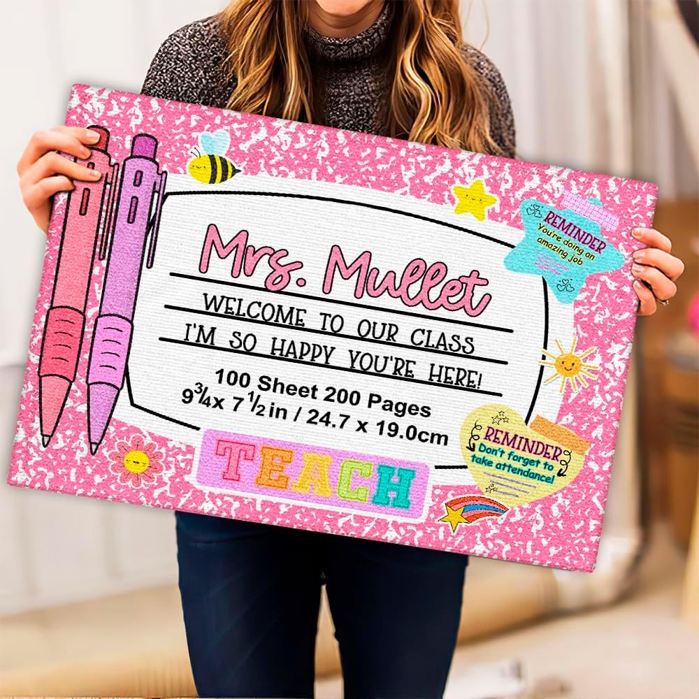 image:imageClassroom Welcome Doormat Custom Class Mat Classroom Door Mat Cute Composition Notebook Classroom Mat Doormat Clasroom Decor for Indoor Outdooor Teacher GiftsNotebookpink