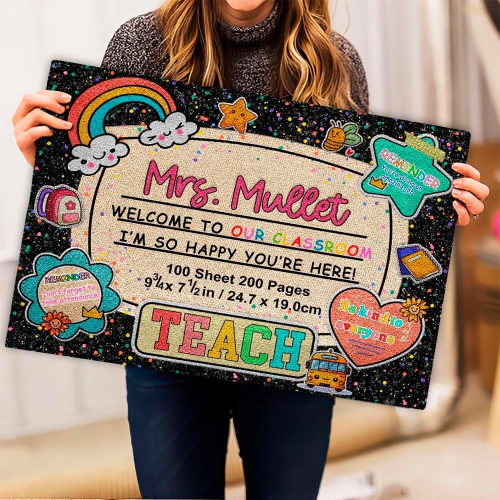 image:imageClassroom Welcome Doormat Custom Class Mat Classroom Door Mat Cute Composition Notebook Classroom Mat Doormat Clasroom Decor for Indoor Outdooor Teacher GiftsNotebookstyle01