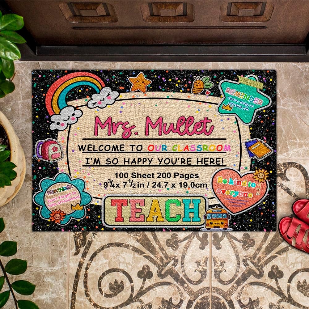 image:imageClassroom Welcome Doormat Custom Class Mat Classroom Door Mat Cute Composition Notebook Classroom Mat Doormat Clasroom Decor for Indoor Outdooor Teacher GiftsNotebookstyle01