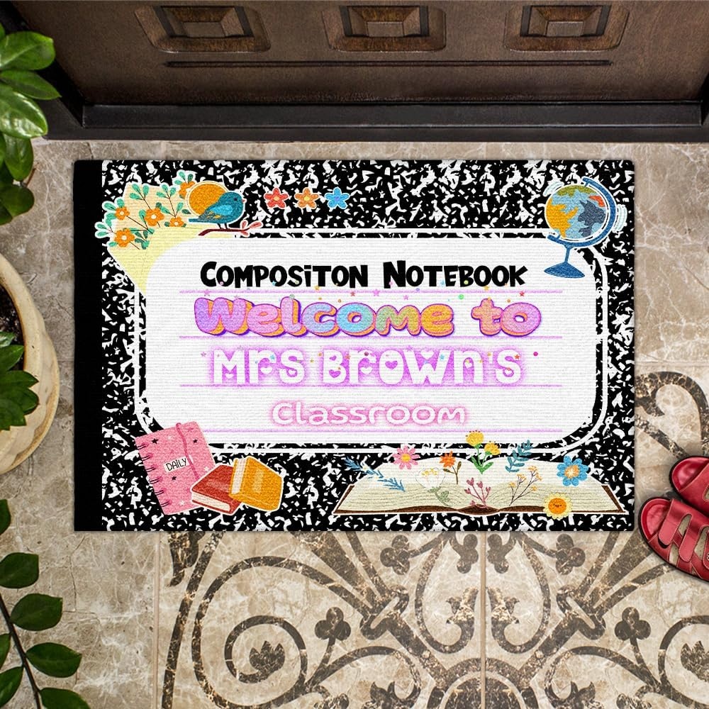 image:imageClassroom Welcome Doormat Custom Class Mat Classroom Door Mat Cute Composition Notebook Classroom Mat Doormat Clasroom Decor for Indoor Outdooor Teacher GiftsLovely Notebook