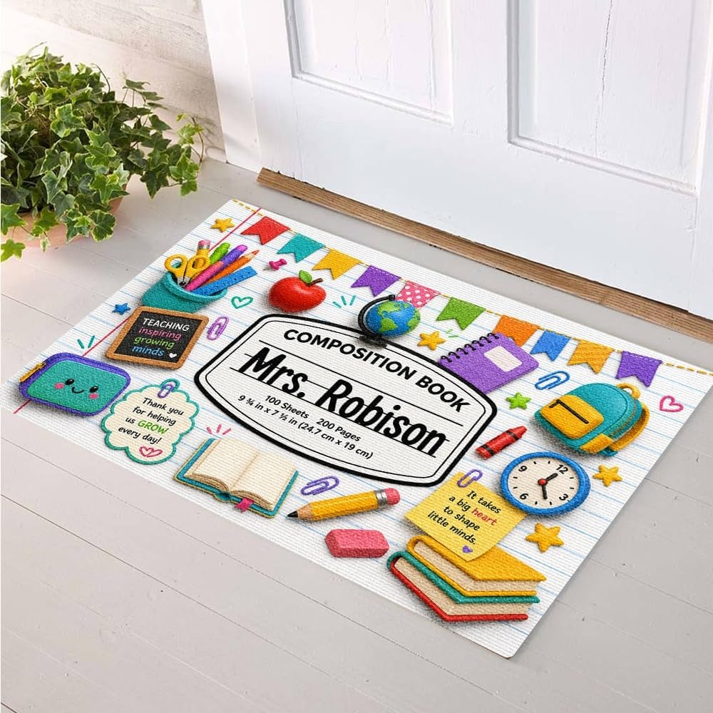 image:imagePersonalized Classroom Doormat 3D Effect Doormat for Classroom Decor Custom Notebook Floor Mat Back to School Door Mat for Preschool Elementary Teacher Gift4