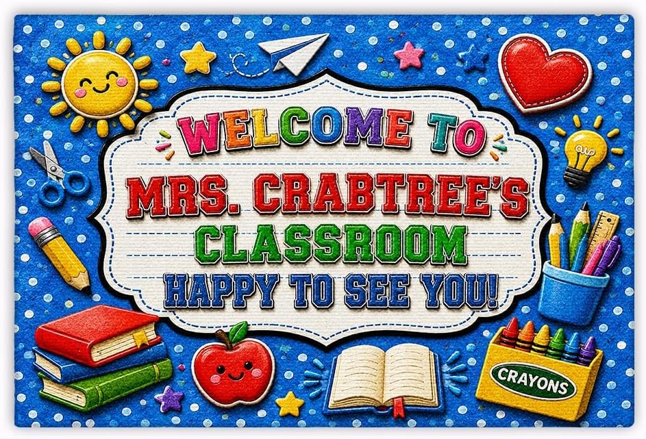 image:imagePersonalized Classroom Doormat 3D Effect Doormat for Classroom Decor Custom Notebook Floor Mat Back to School Door Mat for Preschool Elementary Teacher Gift9