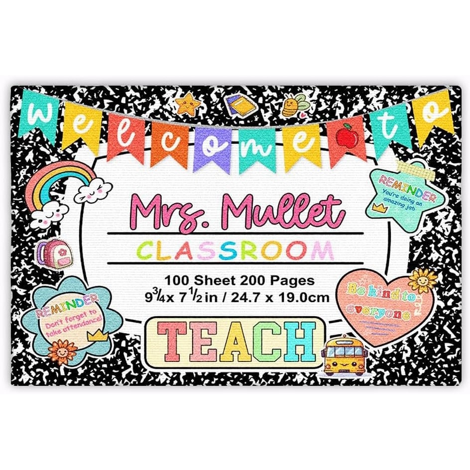 image:imageClassroom Welcome Doormat Custom Class Mat Classroom Door Mat Cute Composition Notebook Classroom Mat Doormat Clasroom Decor for Indoor Outdooor Teacher GiftsNotebookds06