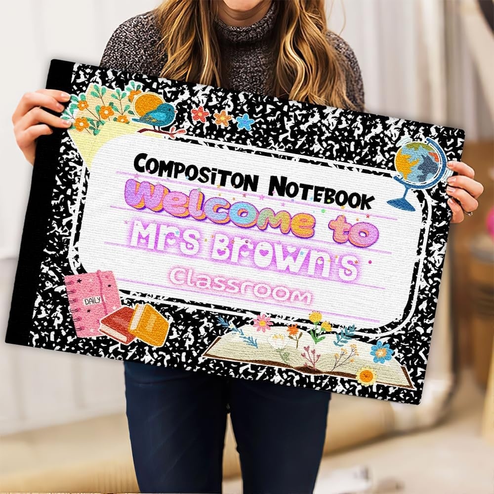 image:imageClassroom Welcome Doormat Custom Class Mat Classroom Door Mat Cute Composition Notebook Classroom Mat Doormat Clasroom Decor for Indoor Outdooor Teacher GiftsLovely Notebook