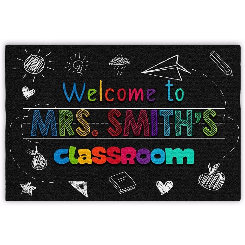 image:imageClassroom Welcome Doormat Custom Class Mat Classroom Door Mat Cute Composition Notebook Classroom Mat Doormat Clasroom Decor for Indoor Outdooor Teacher GiftsBlack Mats02