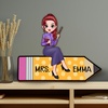 image:imageTeacher Appreciaion Gift Personalized Teacher Wooden Plaque Doll Teacher Sitting On Pencil Sign Colorful Abc Alphabet Desk Sign Back To School Gifts For Teacher Women With Name Sign DOLL TEACHER