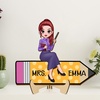 image:imageTeacher Appreciaion Gift Personalized Teacher Wooden Plaque Doll Teacher Sitting On Pencil Sign Colorful Abc Alphabet Desk Sign Back To School Gifts For Teacher Women With Name Sign DOLL TEACHER