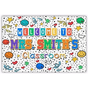 image:imageClassroom Welcome Doormat Custom Class Mat Classroom Door Mat Cute Composition Notebook Classroom Mat Doormat Clasroom Decor for Indoor Outdooor Teacher GiftsSmiley Face White