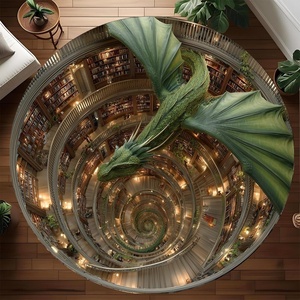 image:imageCustom 3D Effect Dragon Round Rug Personalized 3D Printed Dragon Book Lovers Library Optical Illusion Rug NonSlip Carpet for Bedroom Living Room Birthday Gifts D8D5