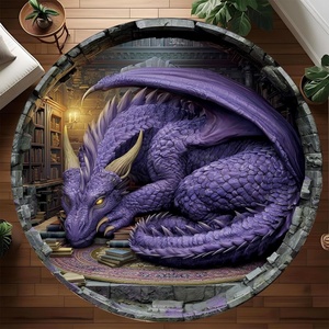 image:imageCustom 3D Effect Dragon Round Rug Personalized 3D Printed Dragon Book Lovers Library Optical Illusion Rug NonSlip Carpet for Bedroom Living Room Birthday Gifts D8D15