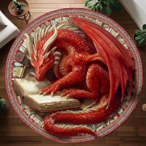 image:imageCustom 3D Effect Dragon Round Rug Personalized 3D Printed Dragon Book Lovers Library Optical Illusion Rug NonSlip Carpet for Bedroom Living Room Birthday Gifts D8D8